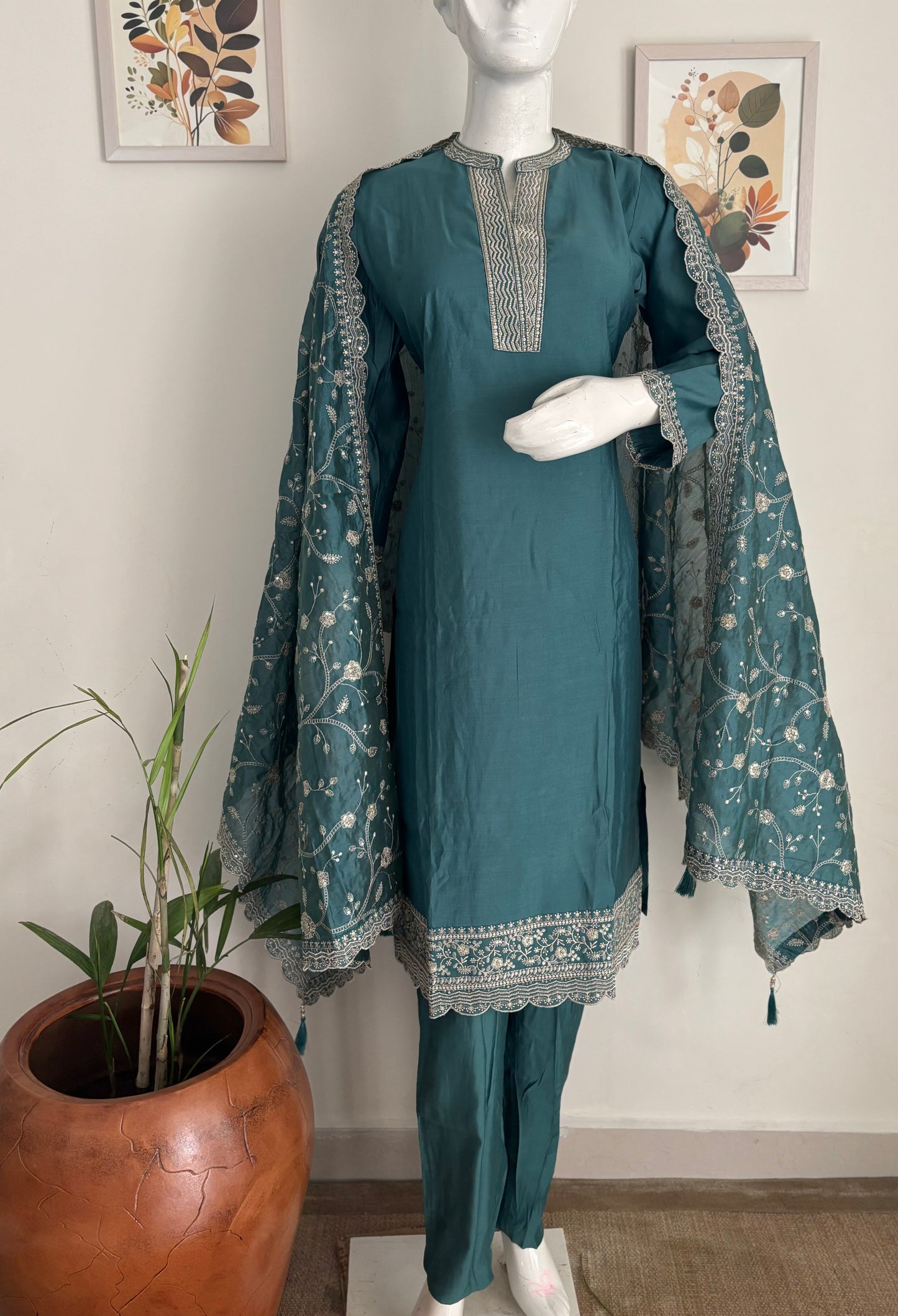 Silk Kurta Set with Zari Embroidered Dupatta