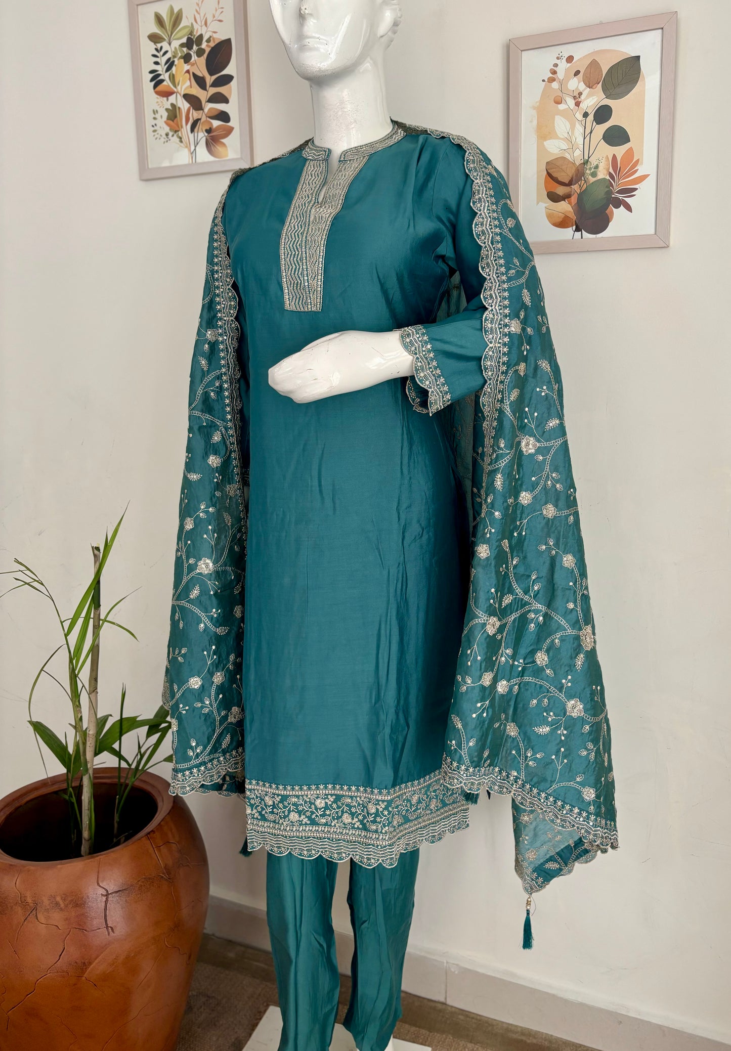 Silk Kurta Set with Zari Embroidered Dupatta