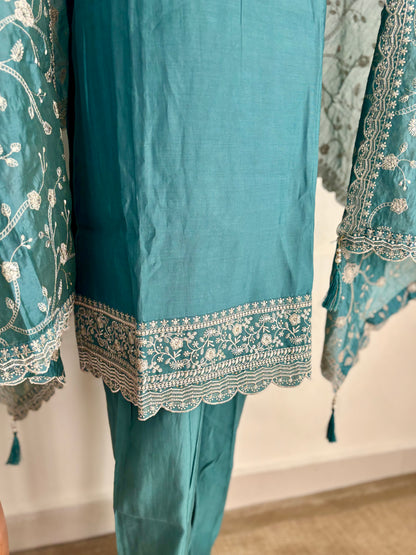 Silk Kurta Set with Zari Embroidered Dupatta