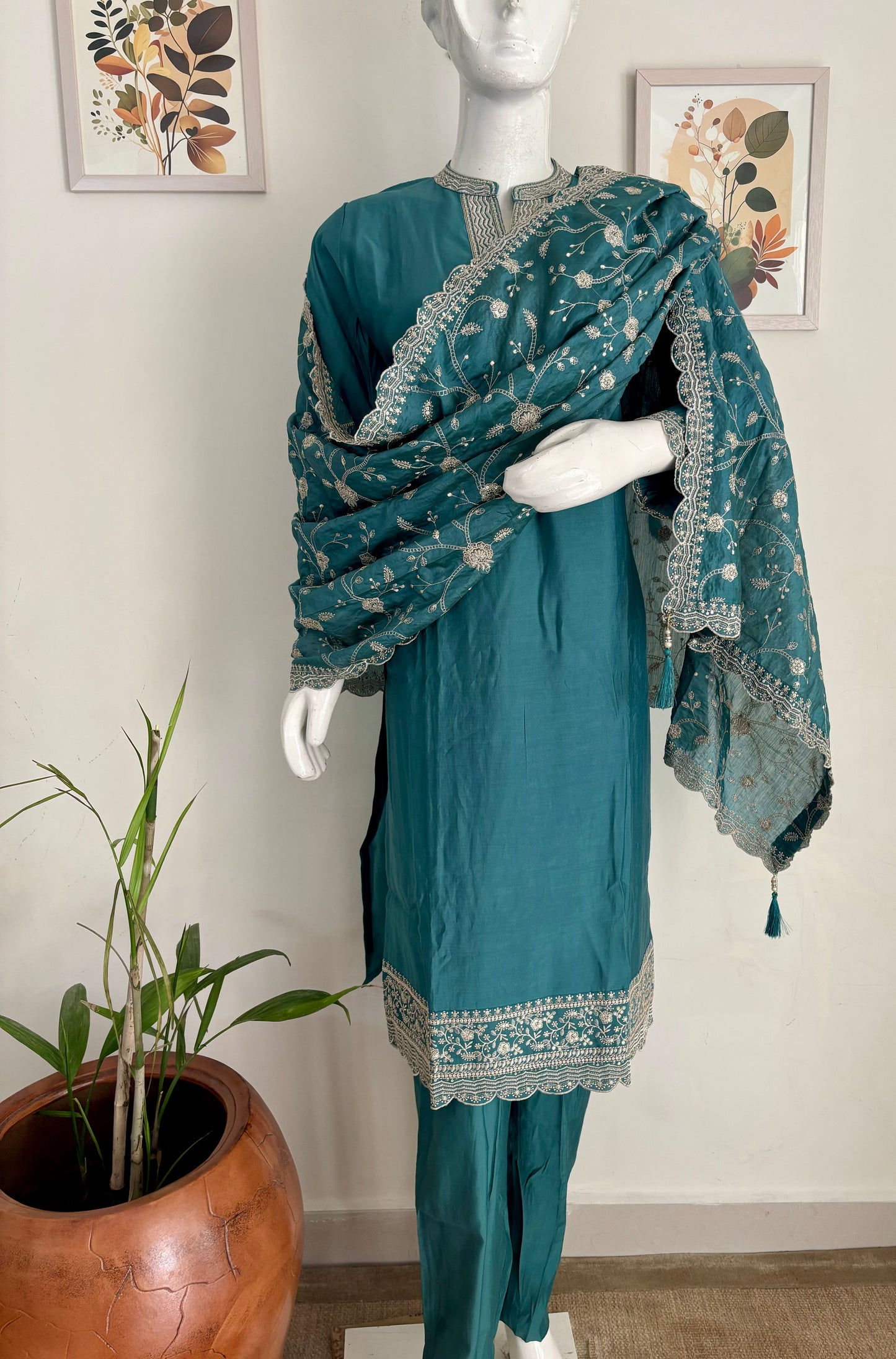 Silk Kurta Set with Zari Embroidered Dupatta