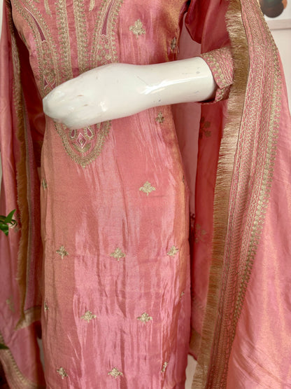 Golden Peach Chanderi Silk Kurta Set