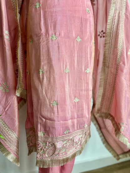 Golden Peach Chanderi Silk Kurta Set