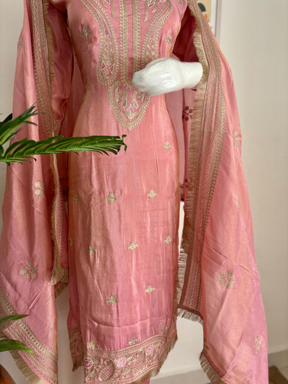 Golden Peach Chanderi Silk Kurta Set