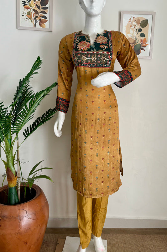 Mustard Yellow Silk Kurta Set