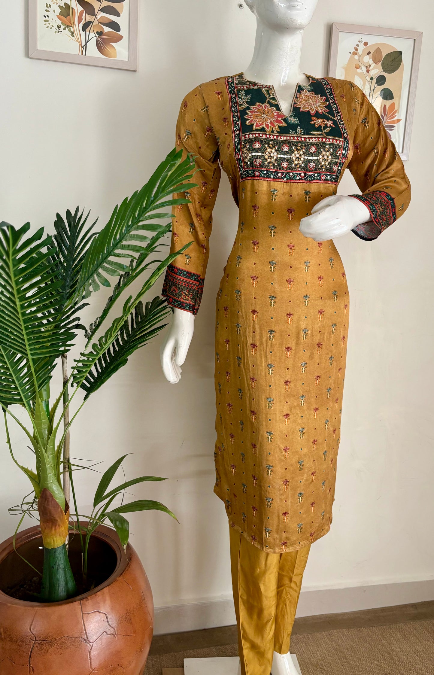 Mustard Yellow Silk Kurta Set