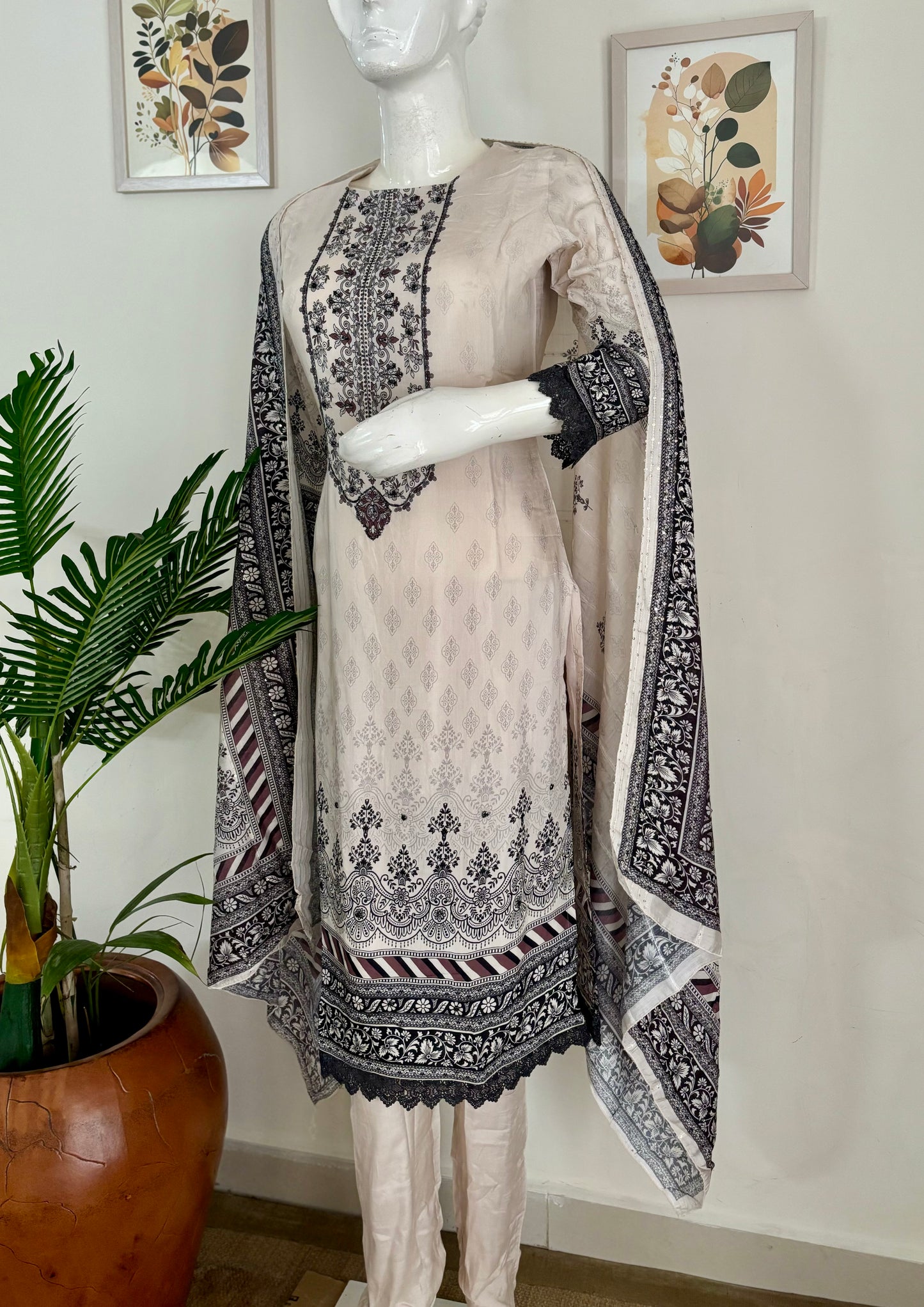 Pearl White Muslin Silk Kurta Set