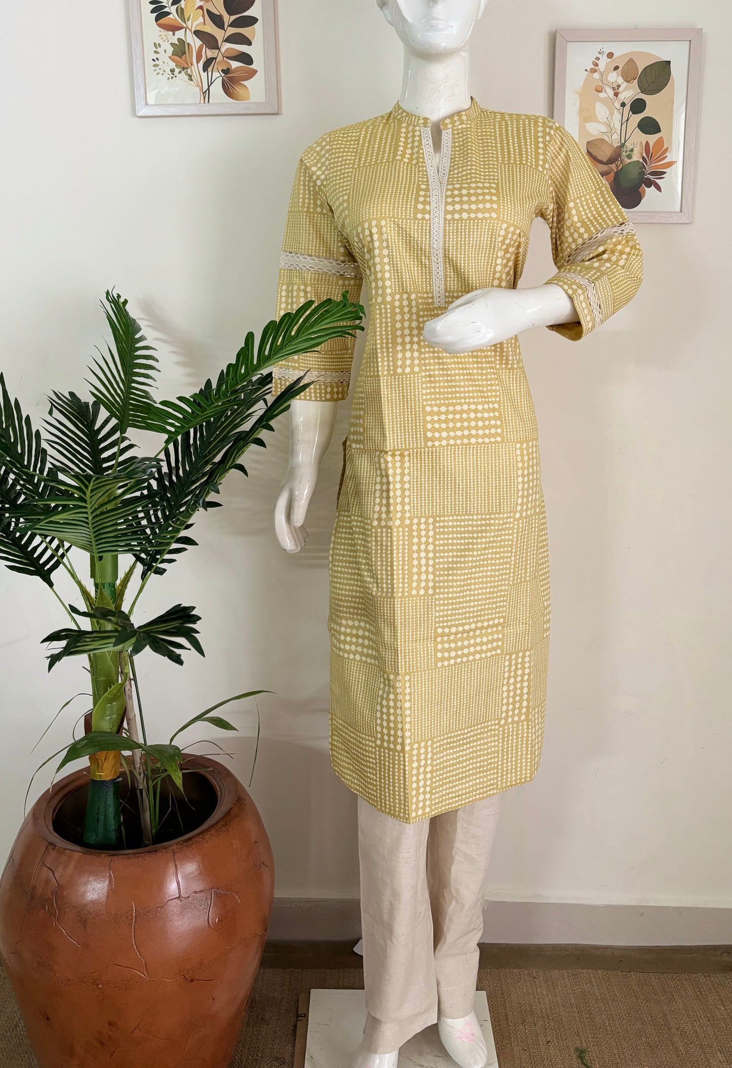 Pure Handloom Cotton Lemon Yellow Kurta Set