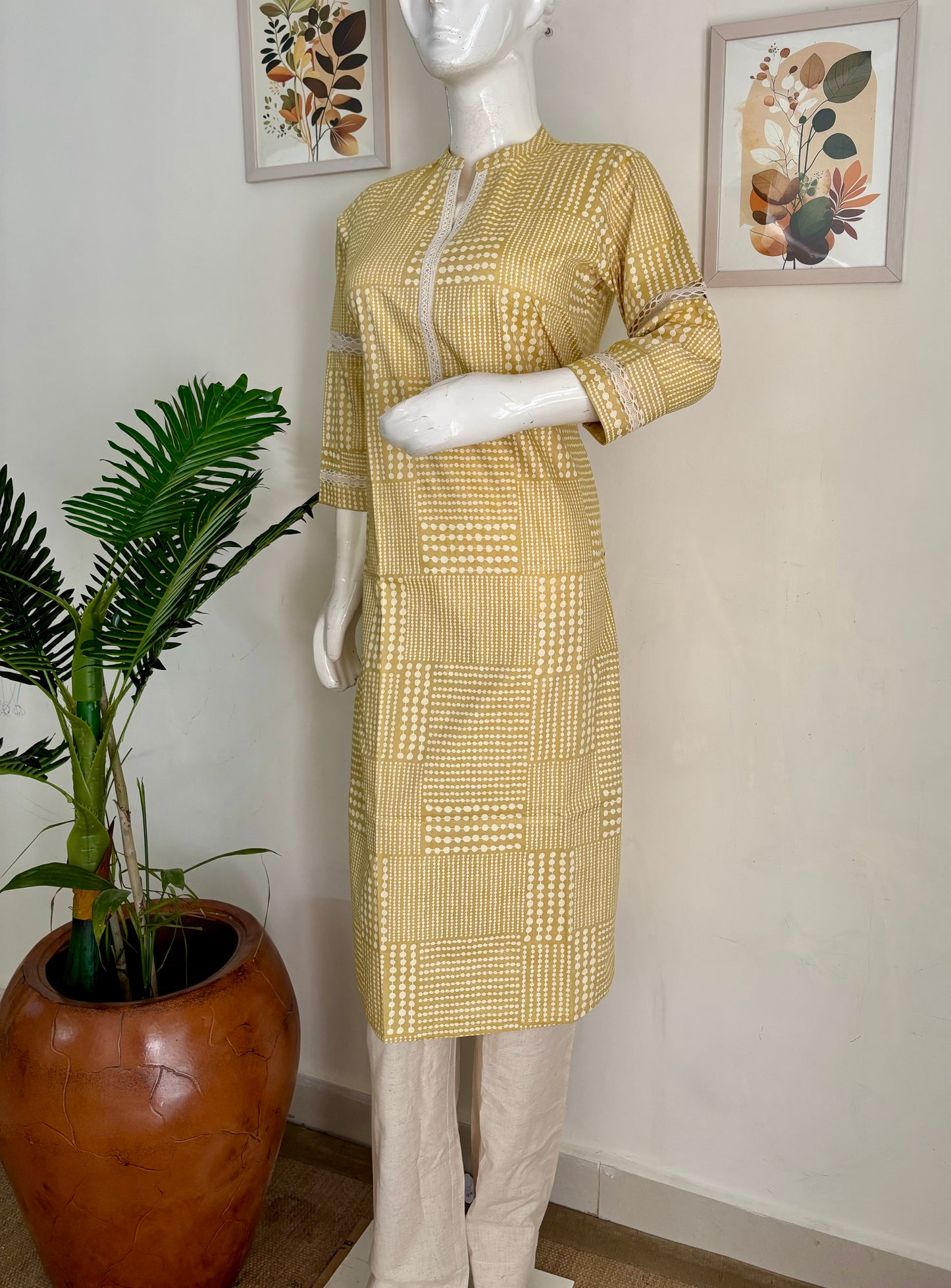 Pure Handloom Cotton Lemon Yellow Kurta Set