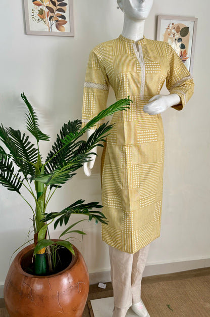 Pure Handloom Cotton Lemon Yellow Kurta Set