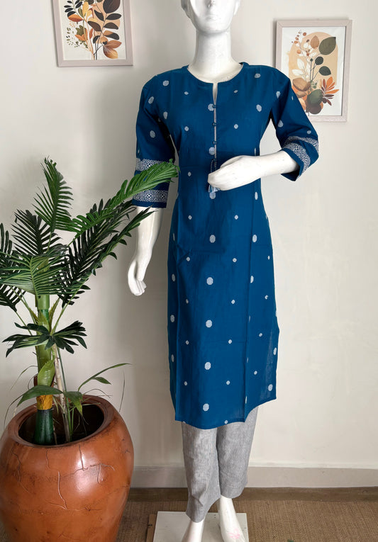 Pure Handloom Cotton Blue Weaving Kurta Set