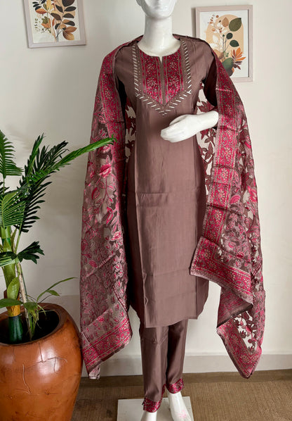 Pure Cotton Silk Brown Kurta Set