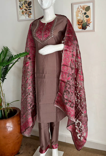 Pure Cotton Silk Brown Kurta Set