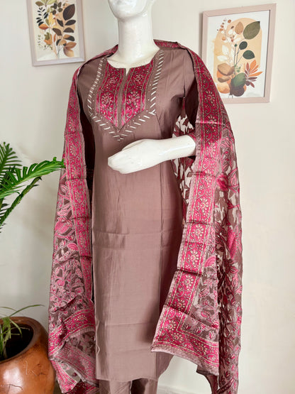 Pure Cotton Silk Brown Kurta Set