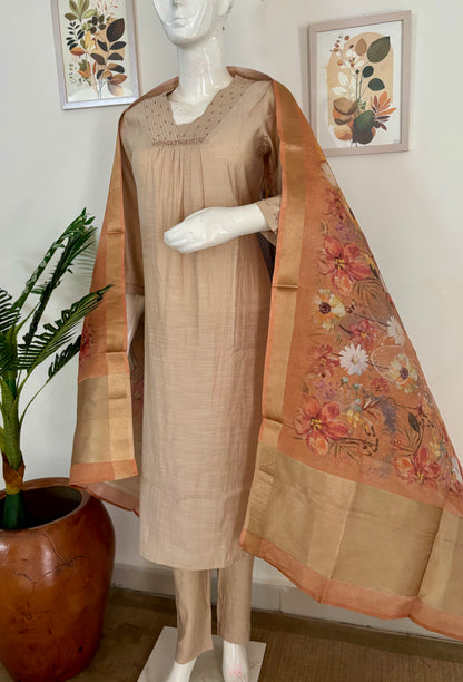 Pure Silk Golden Brownish Kurta Set