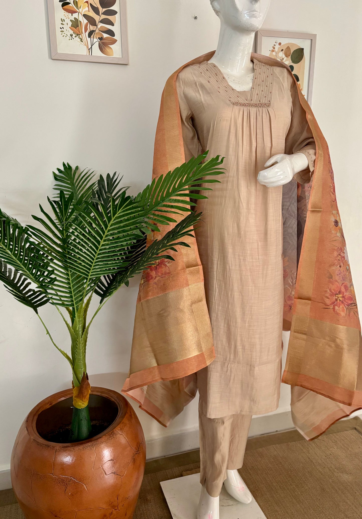 Pure Silk Golden Brownish Kurta Set