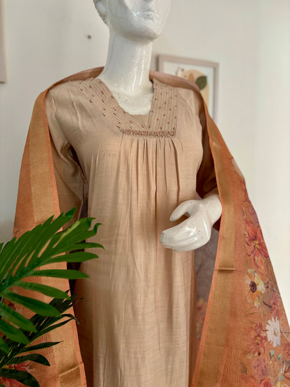 Pure Silk Golden Brownish Kurta Set