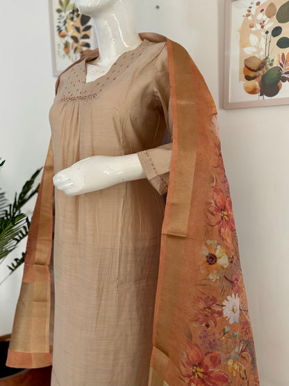 Pure Silk Golden Brownish Kurta Set