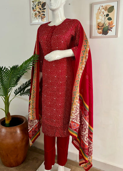 Pure Silk Bandhani Kurta Set