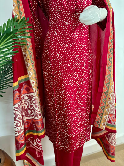 Pure Silk Bandhani Kurta Set