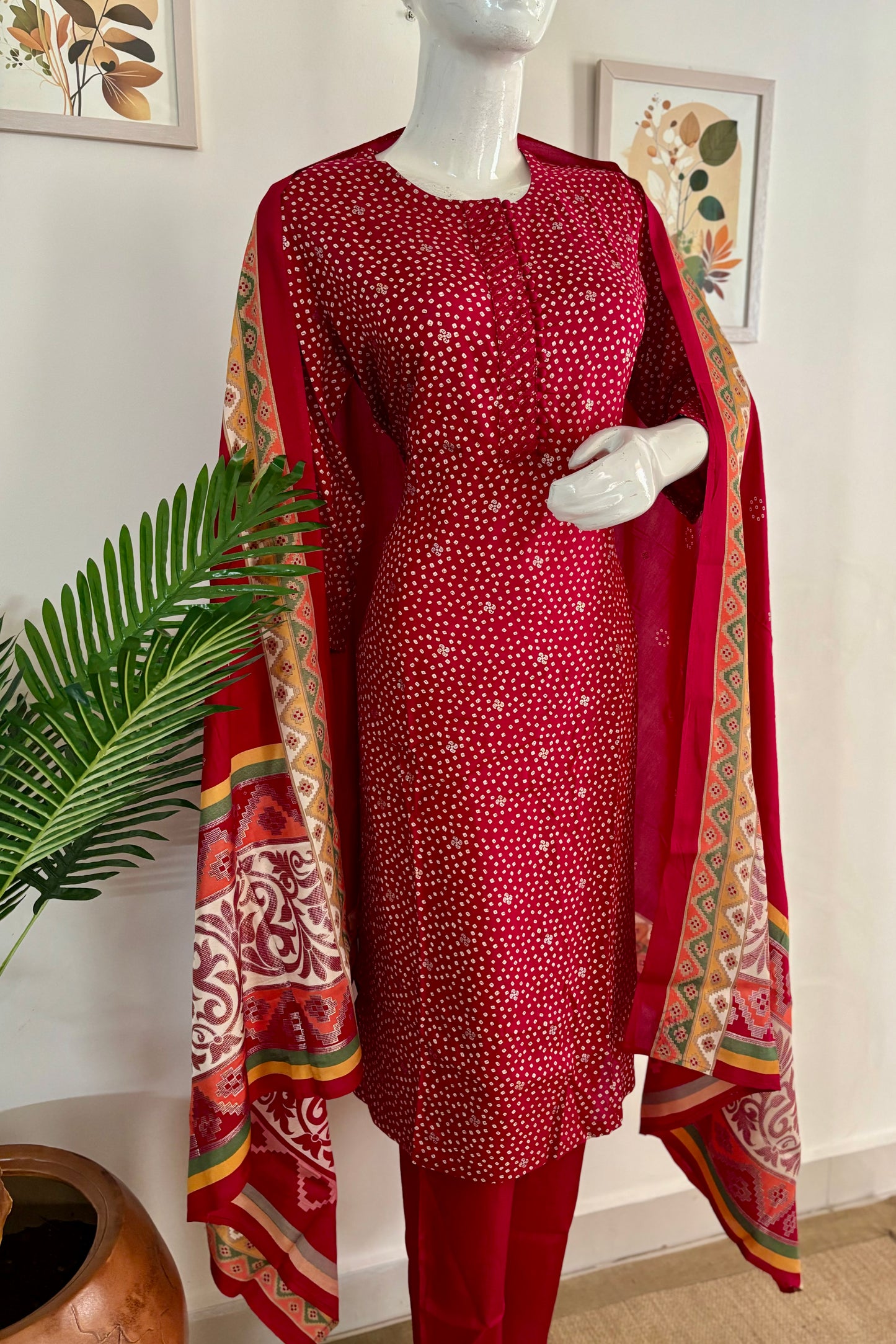 Pure Silk Bandhani Kurta Set