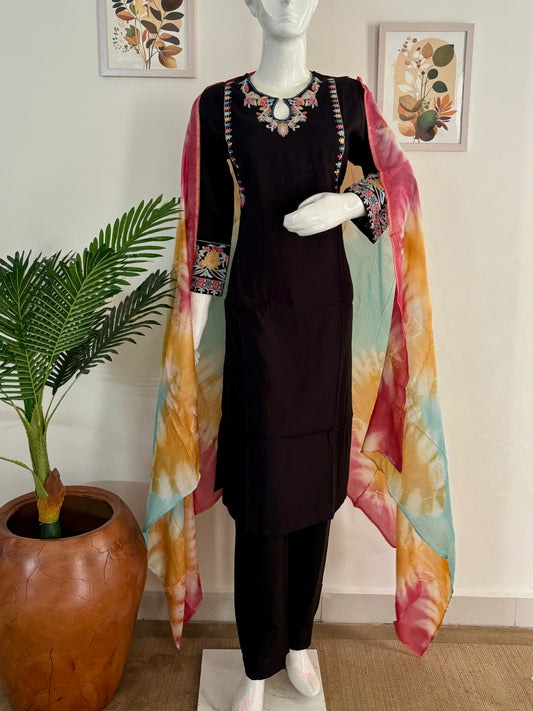 Pure Silk Black Kurta Set