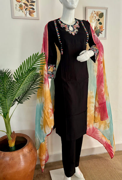 Pure Silk Black Kurta Set