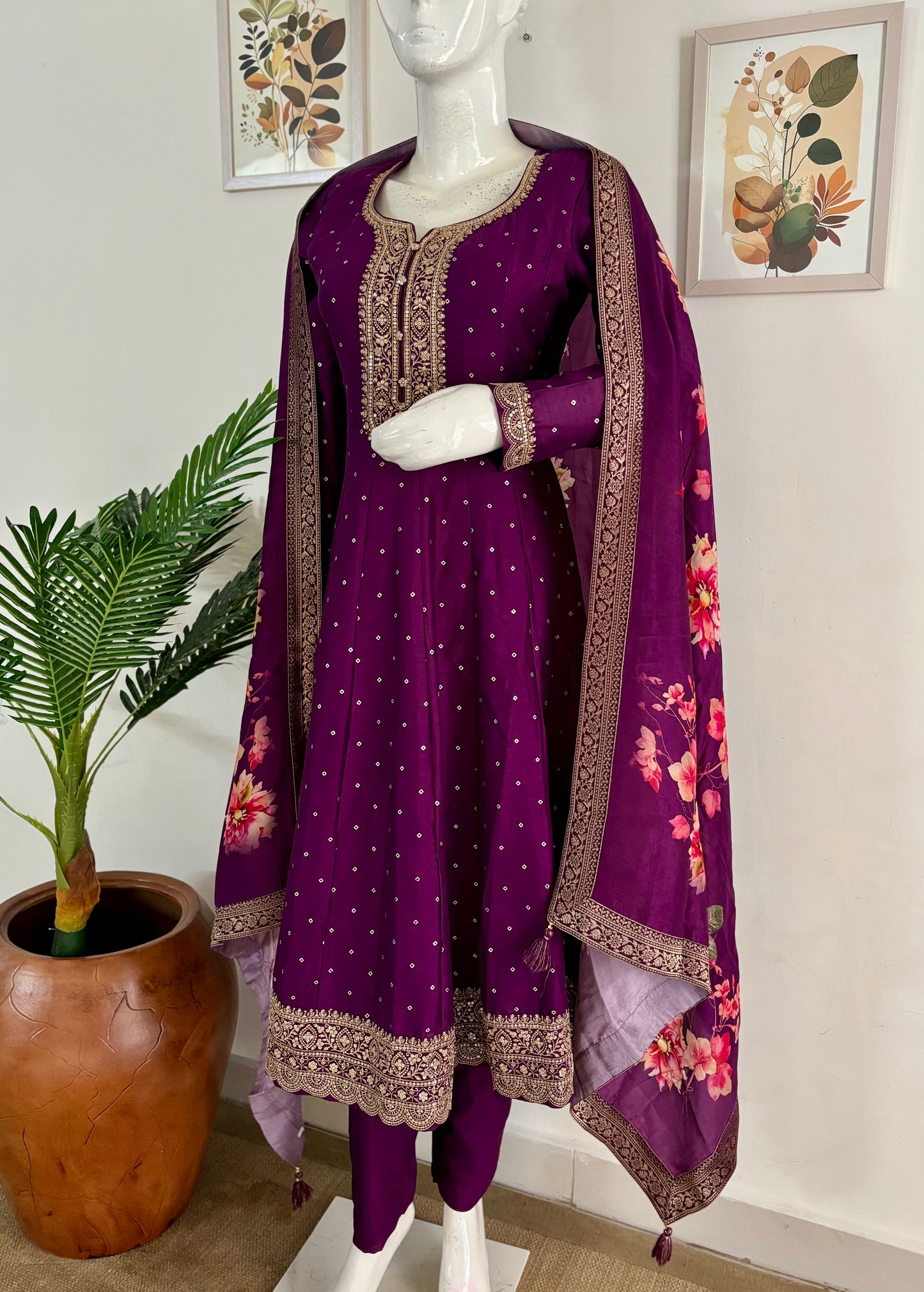 Purple Silk Anarkali Set