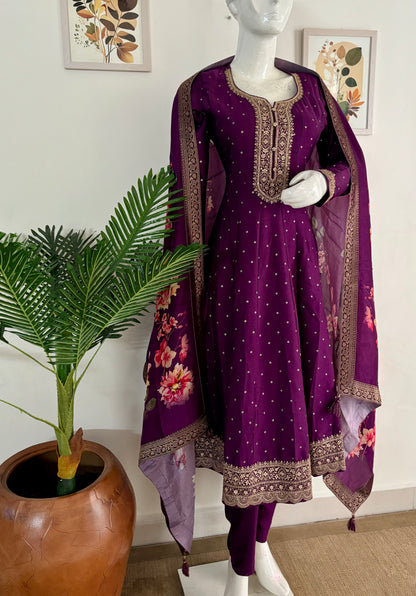 Purple Silk Anarkali Set