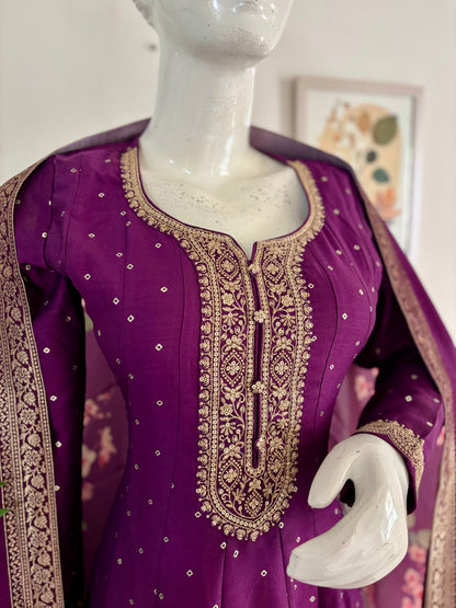 Purple Silk Anarkali Set