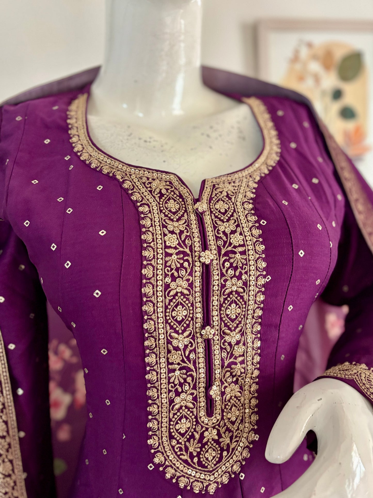 Purple Silk Anarkali Set