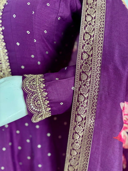 Purple Silk Anarkali Set