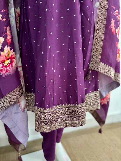 Purple Silk Anarkali Set