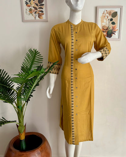 Pure Cotton Kurta in Shades of Yellow with Thread Embroidery