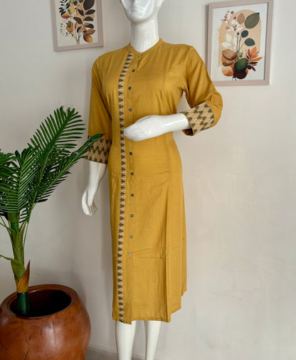 Pure Cotton Kurta in Shades of Yellow with Thread Embroidery