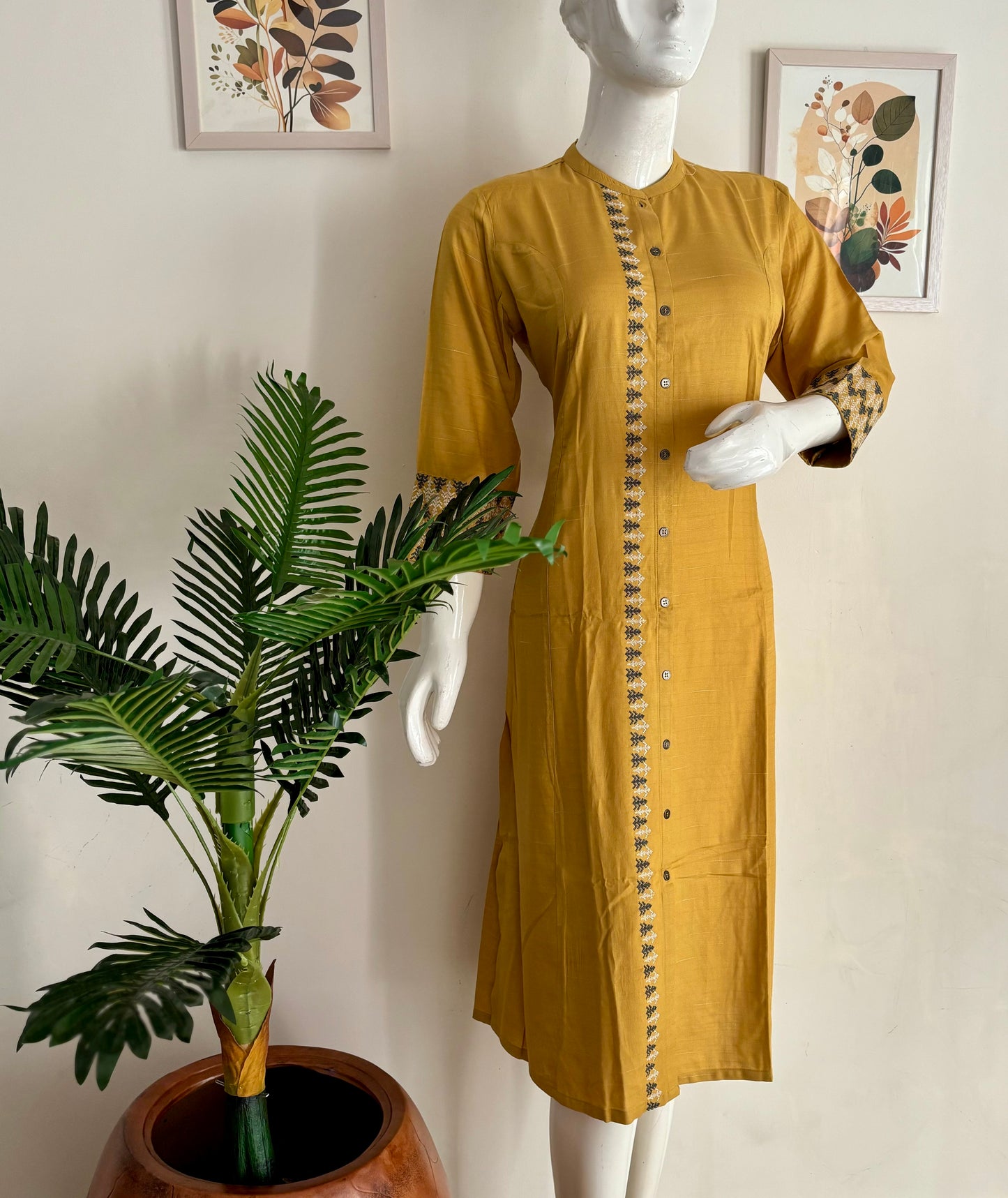 Pure Cotton Kurta in Shades of Yellow with Thread Embroidery