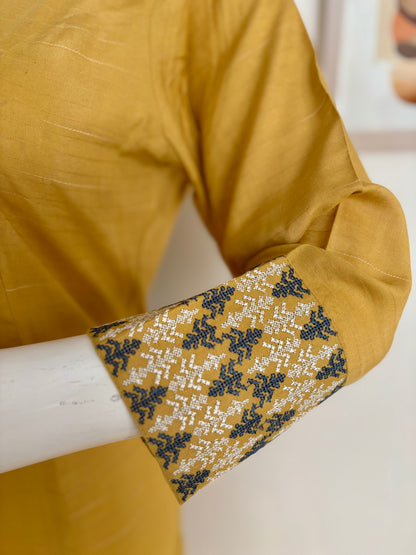 Pure Cotton Kurta in Shades of Yellow with Thread Embroidery