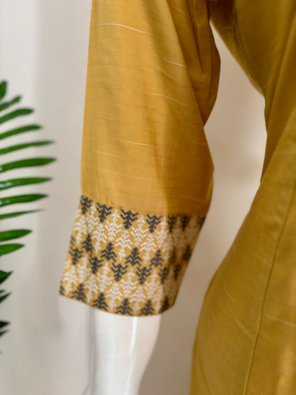 Pure Cotton Kurta in Shades of Yellow with Thread Embroidery