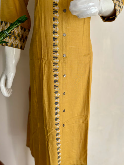 Pure Cotton Kurta in Shades of Yellow with Thread Embroidery