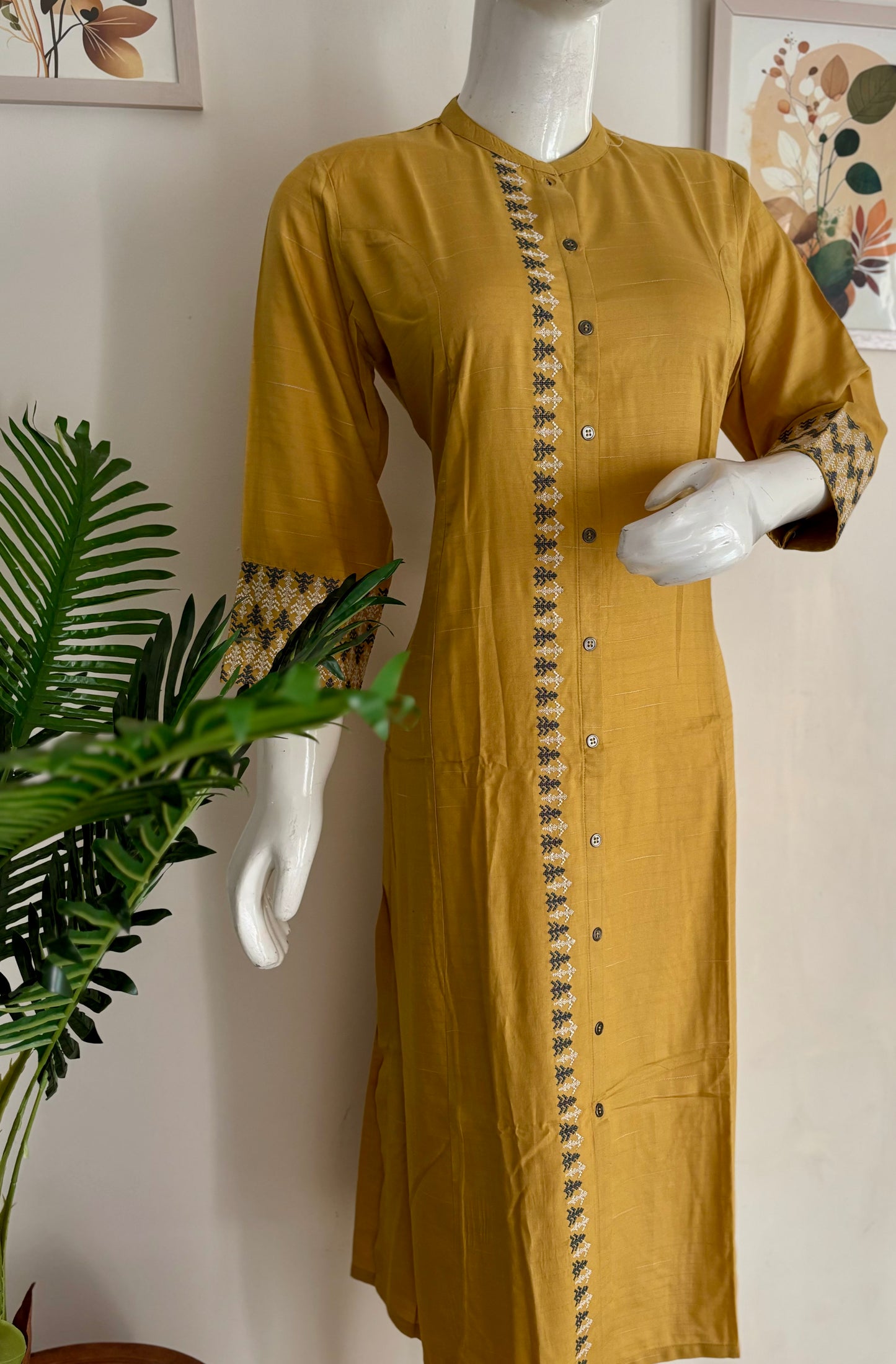 Pure Cotton Kurta in Shades of Yellow with Thread Embroidery