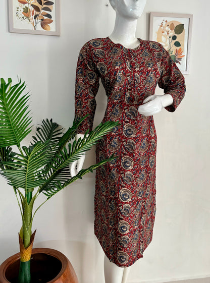 Pure Cotton Kalamkari Handblock Kurta in Ajrakh Print