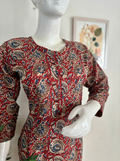 Pure Cotton Kalamkari Handblock Kurta in Ajrakh Print