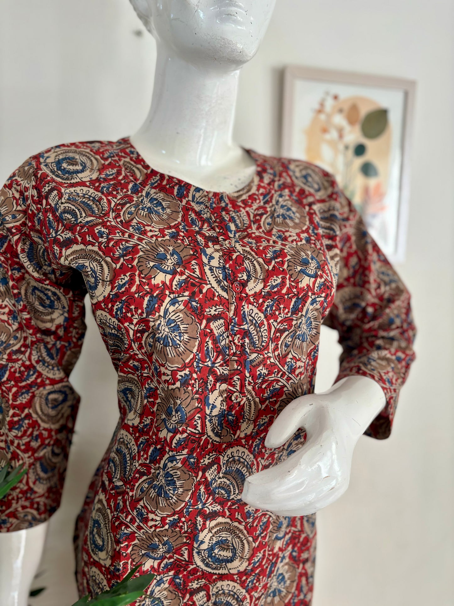 Pure Cotton Kalamkari Handblock Kurta in Ajrakh Print