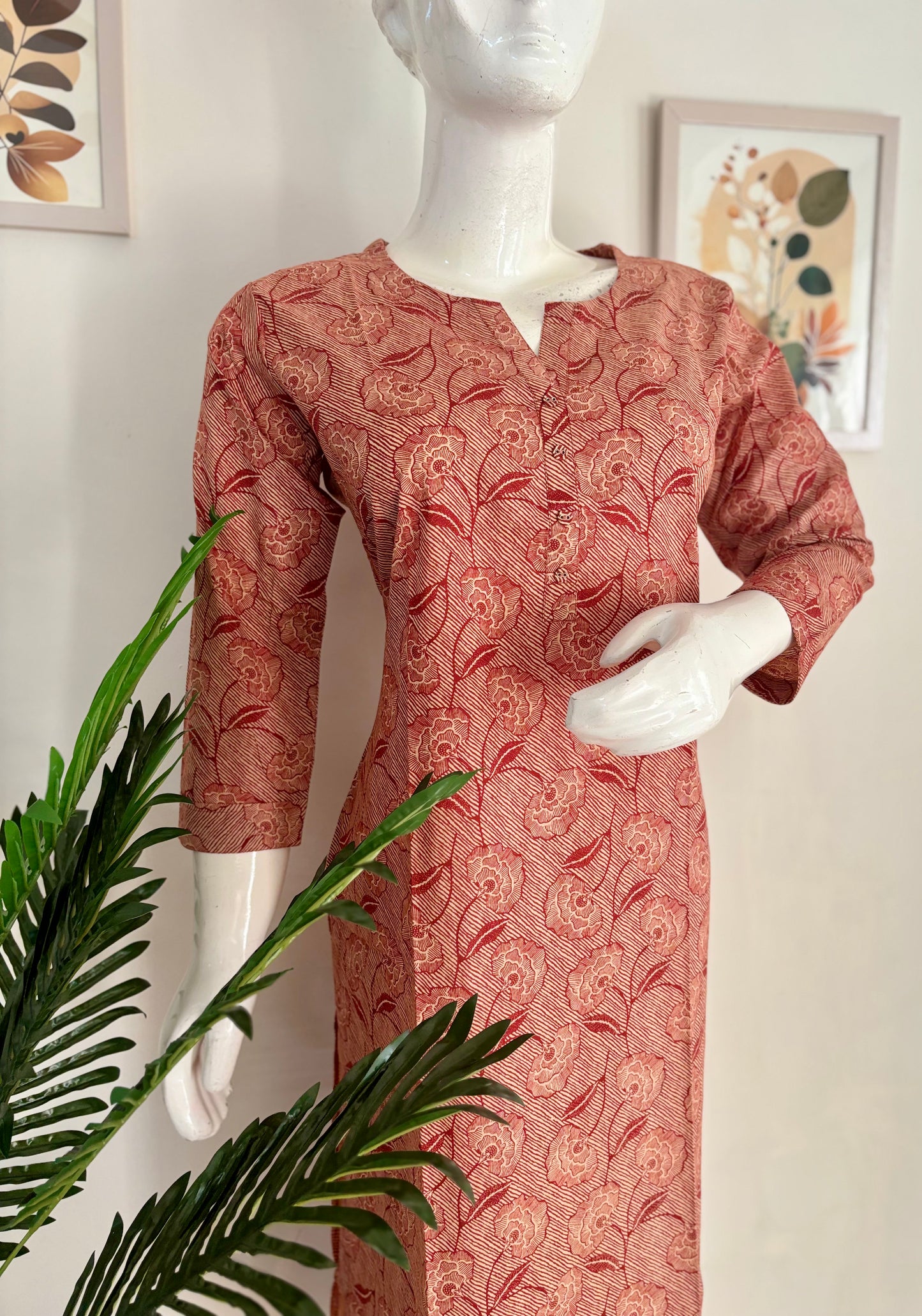 Pure Cotton Kalamkari Handblock Kurta in Floral Print