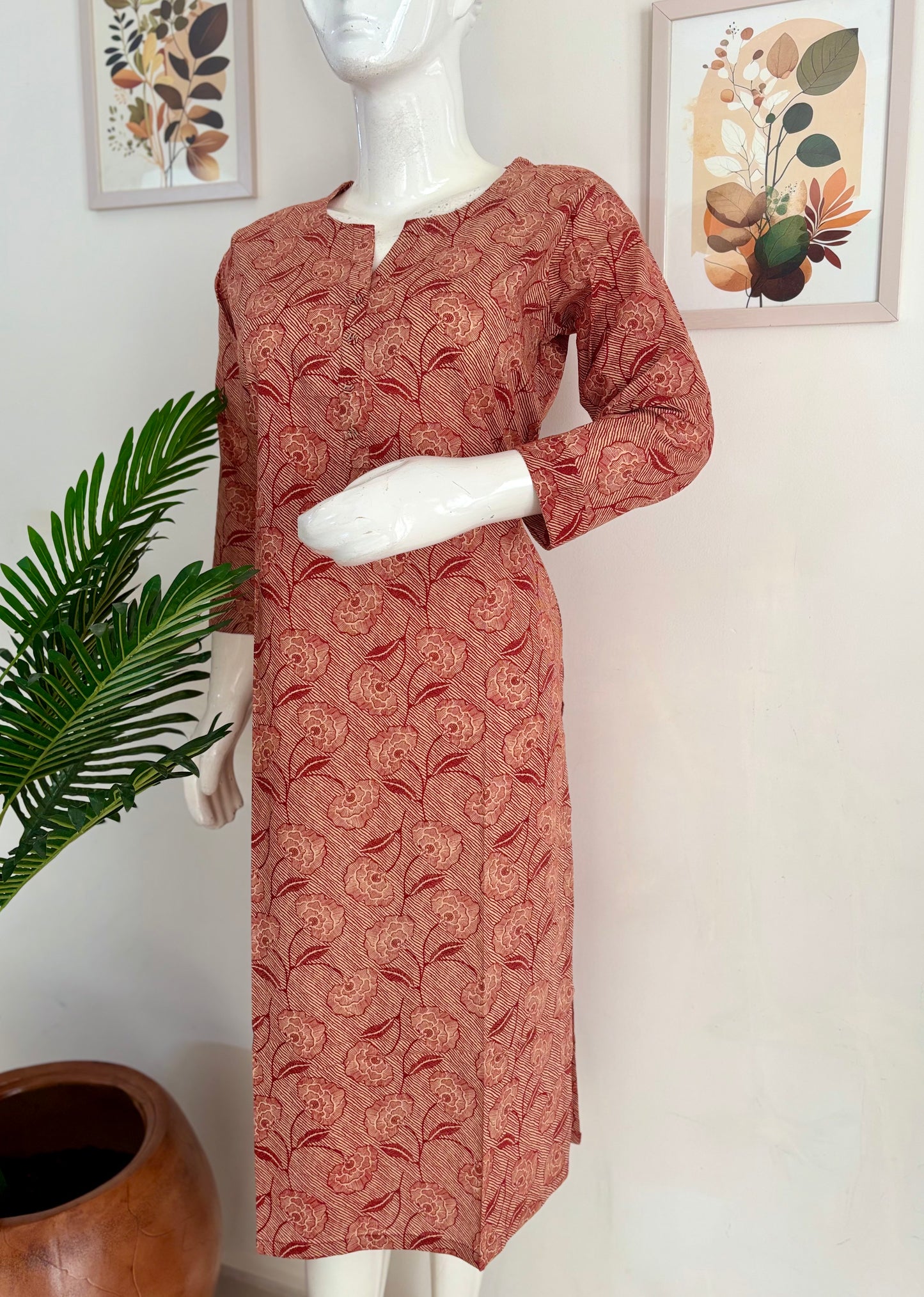 Pure Cotton Kalamkari Handblock Kurta in Floral Print