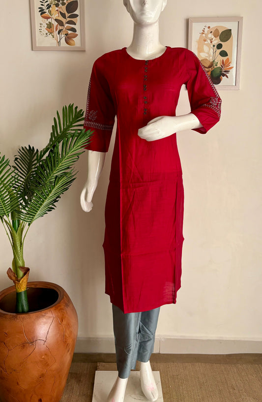 Pure Silk Kurta set in Red Color