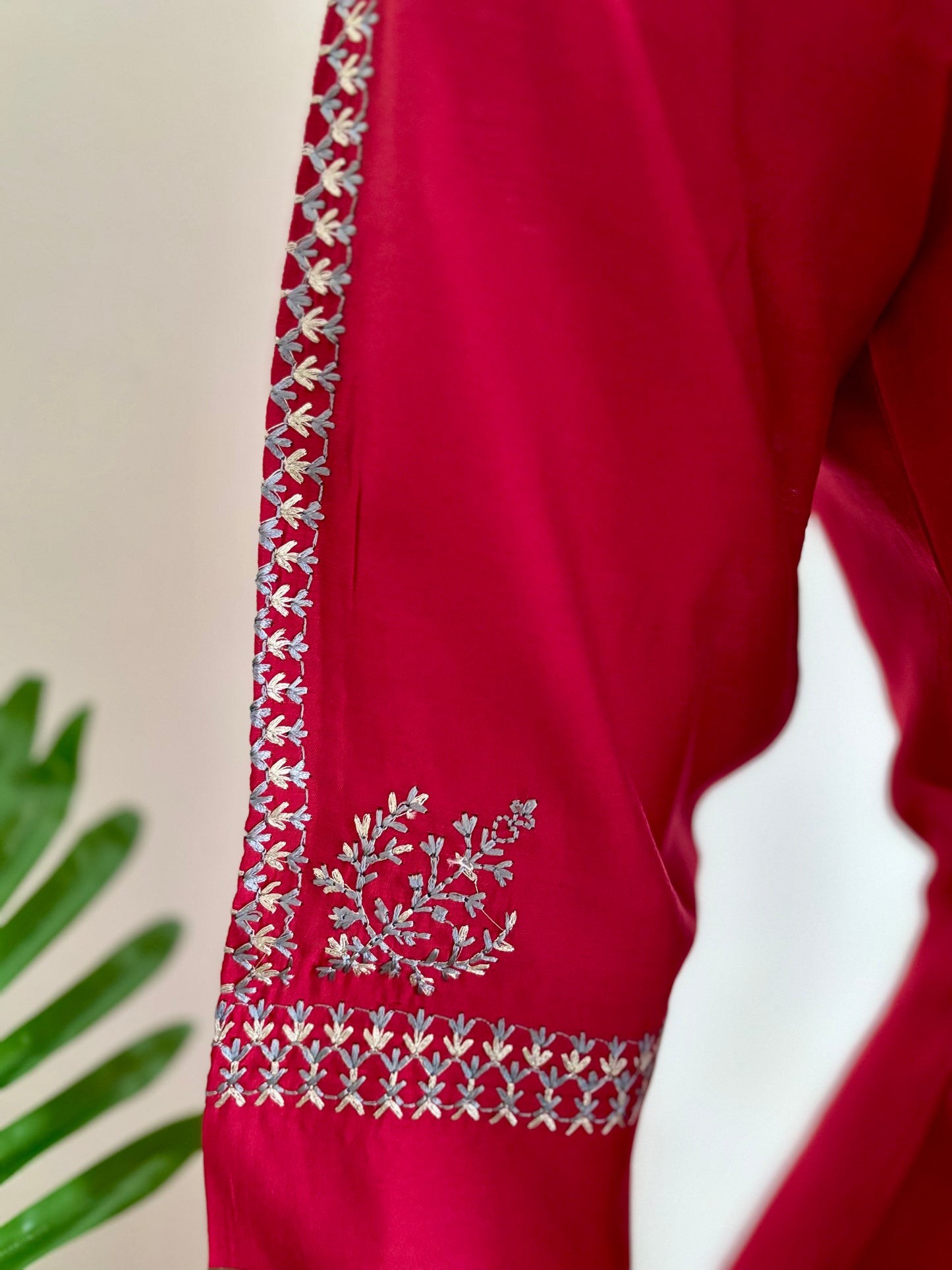 Pure Silk Kurta set in Red Color