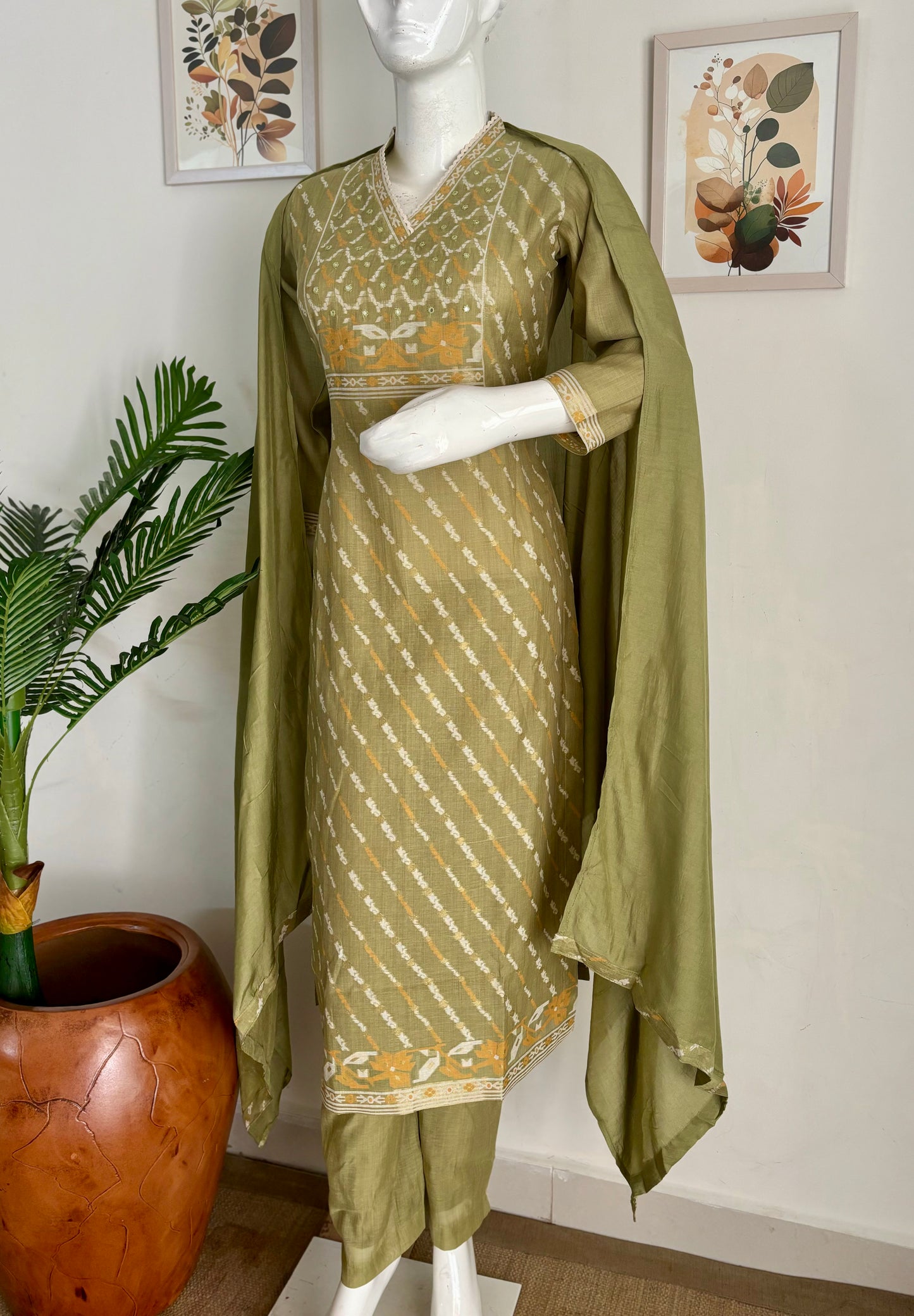 Pure Linen Cotton Kurta Set with Jamdani Weaving