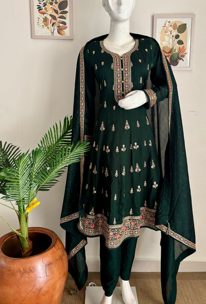 Enchanting Elegance: Bottle Green Anarkali Suit