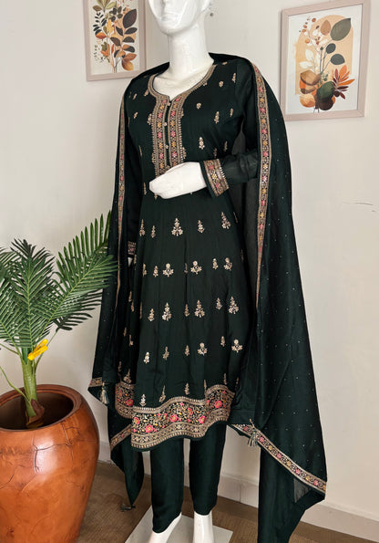 Enchanting Elegance: Bottle Green Anarkali Suit