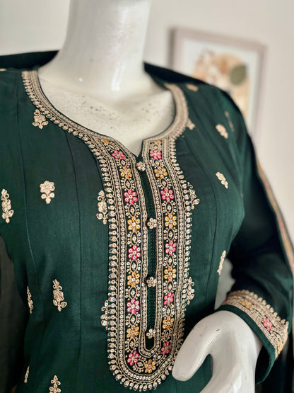 Enchanting Elegance: Bottle Green Anarkali Suit